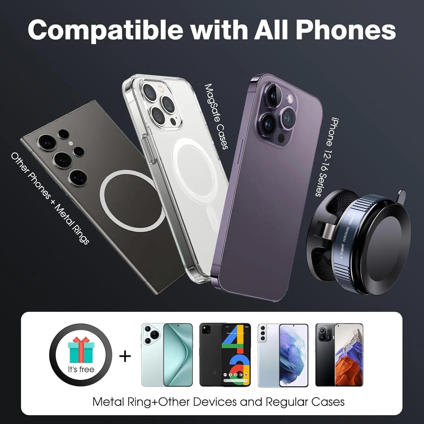 Magnetic Suction Phone Holder - Foldable and Retractable Hands-Free Mount for Car, Gym, and Smooth Surfaces, Compatible with All Smartphones