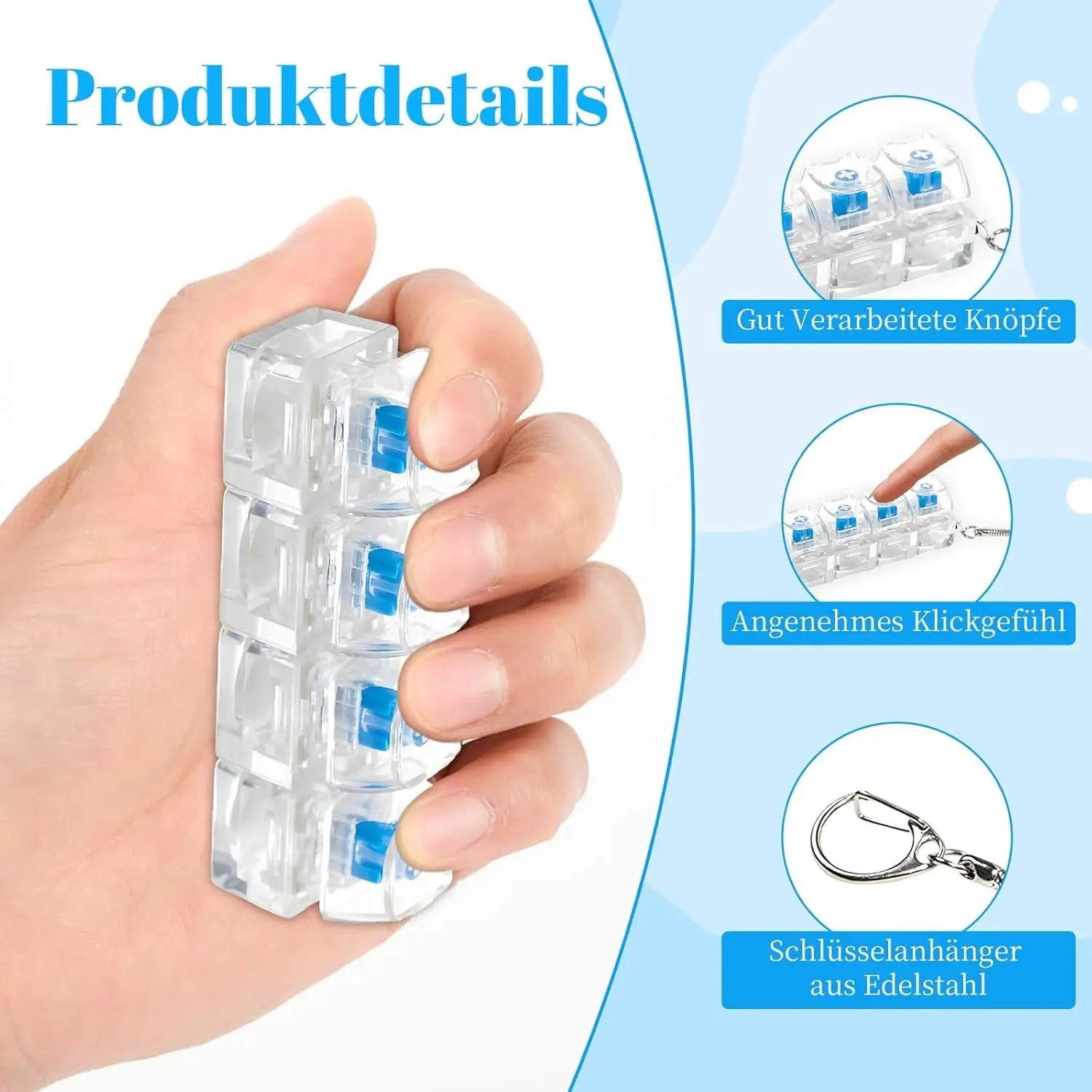 LED Keyboard Fidget Toy Keychain - 4-in-1 Stress Relief Button Clicker for Decompression and Relaxation