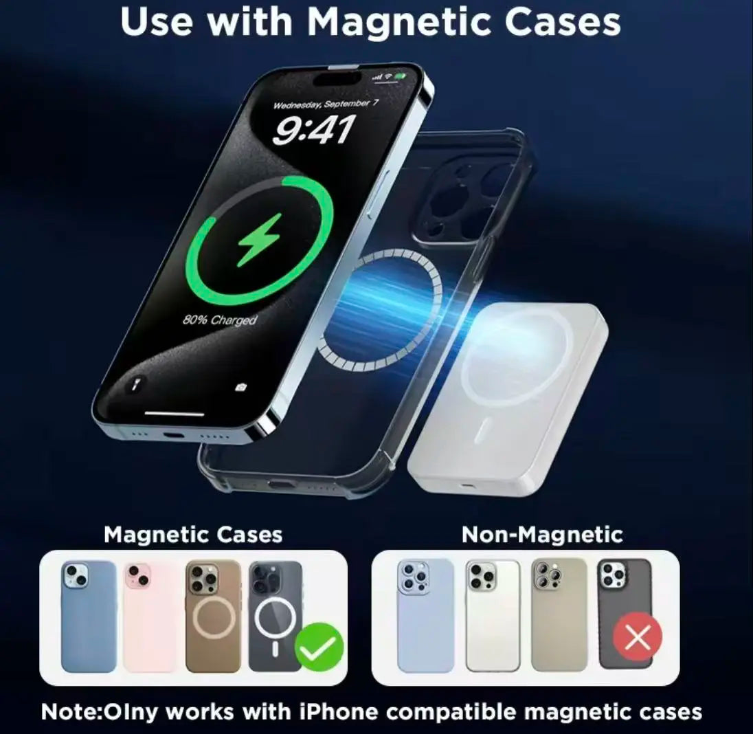 Magnetic Wireless Power Bank 10,000mAh with 15W Fast Charging - Slim Portable Charger for iPhone 12-17