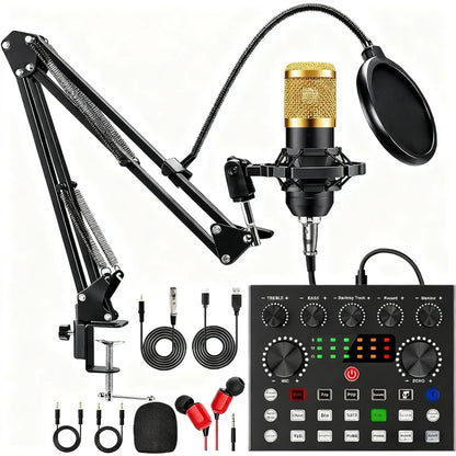 V8S Mixer Sound Card Bundle with Condenser Microphone - Professional Plug & Play Studio Equipment Set