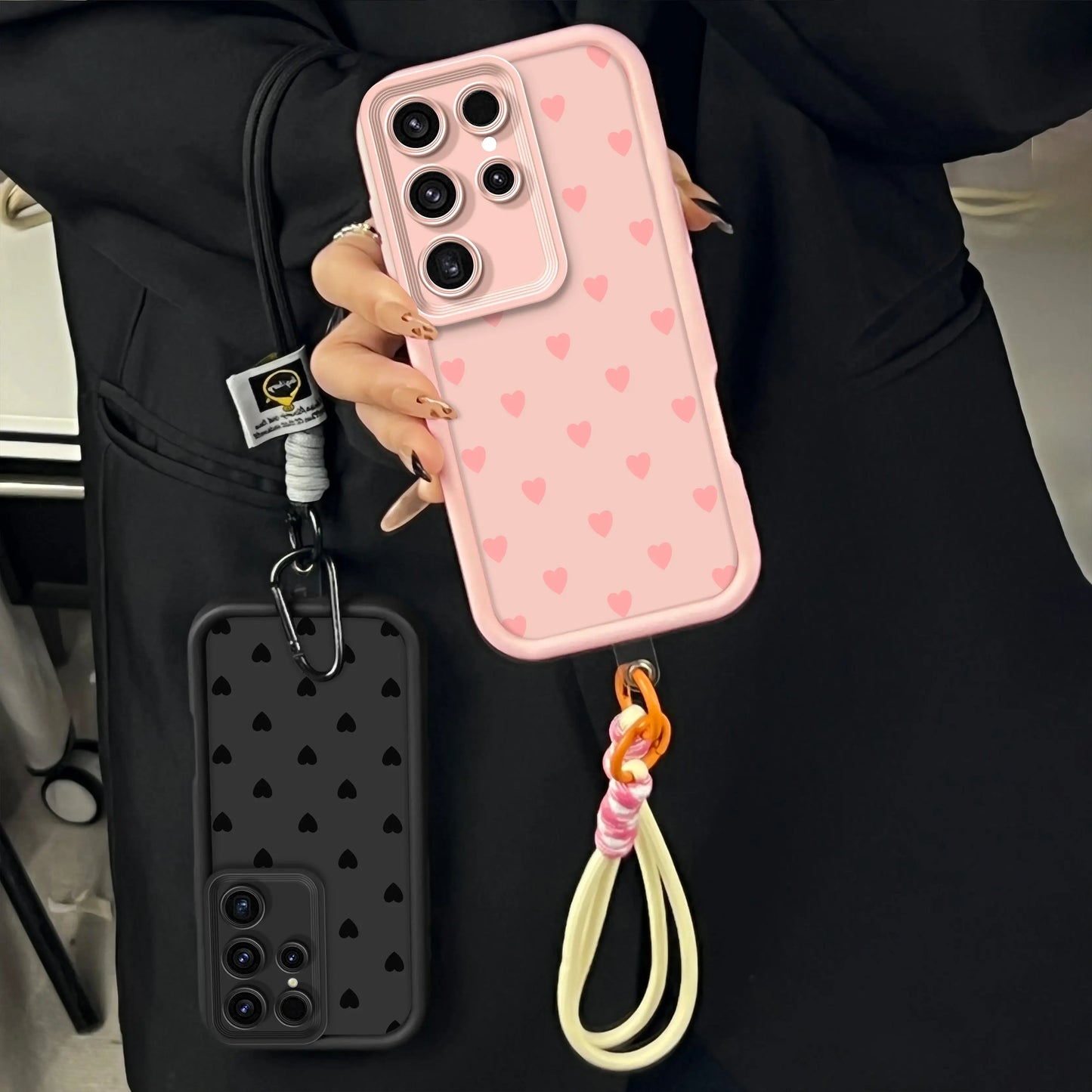 Stylish Heart Pattern Phone Case for iPhone and Samsung, Shockproof and Durable, Ideal for Girls. Model: Jy29A
