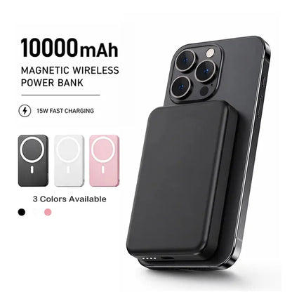 Magnetic Wireless Power Bank 10,000mAh with 15W Fast Charging - Slim Portable Charger for iPhone 12-17