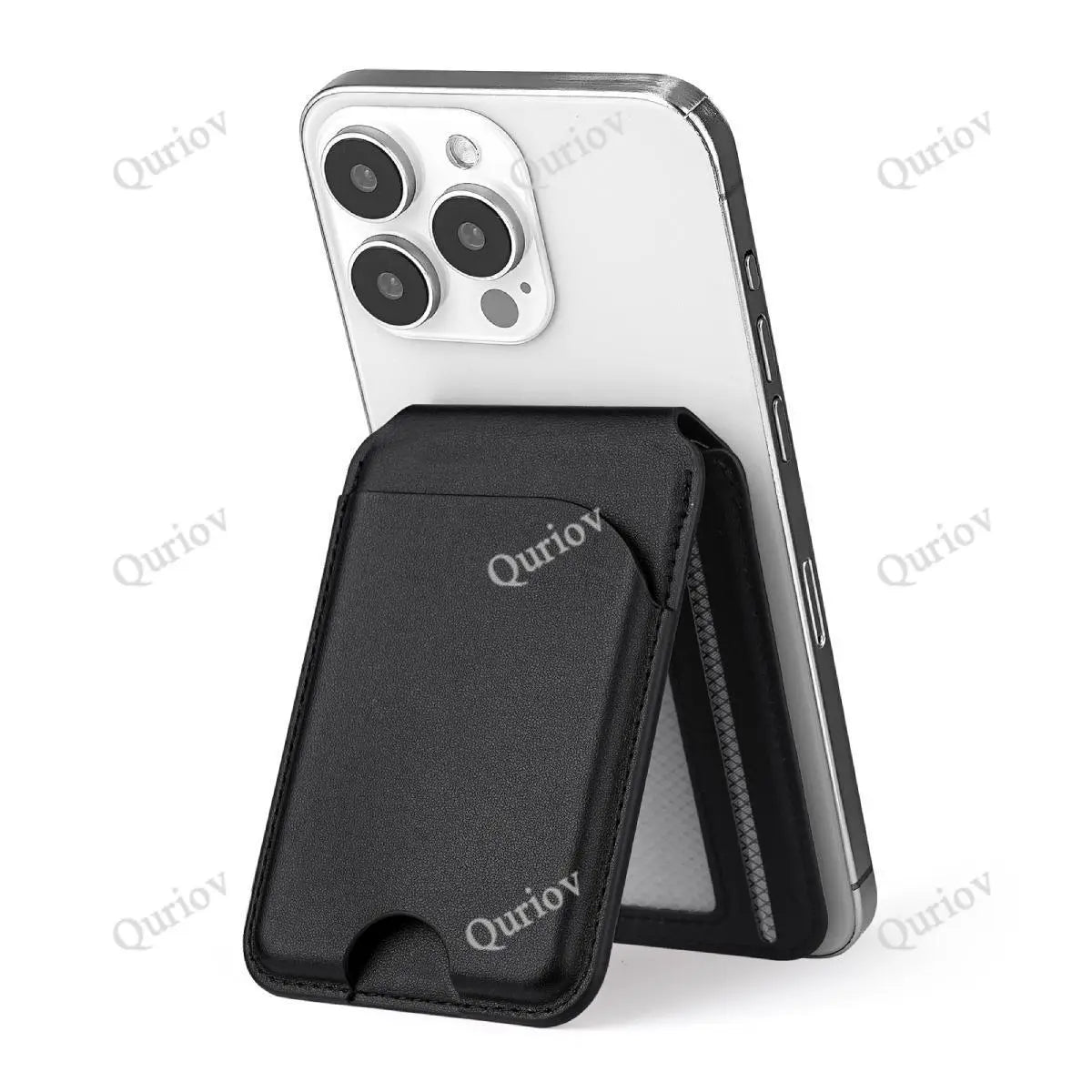 Quriov MagSafe Wallet with Adjustable Stand - Premium Leather Card Holder for iPhone 12/13/14/15/16 Series and Other MagSafe-Compatible Devices