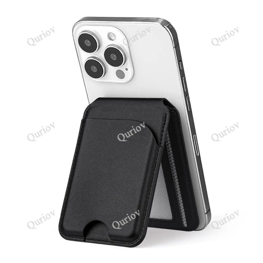 Quriov MagSafe Wallet with Adjustable Stand - Premium Leather Card Holder for iPhone 12/13/14/15/16 Series and Other MagSafe-Compatible Devices