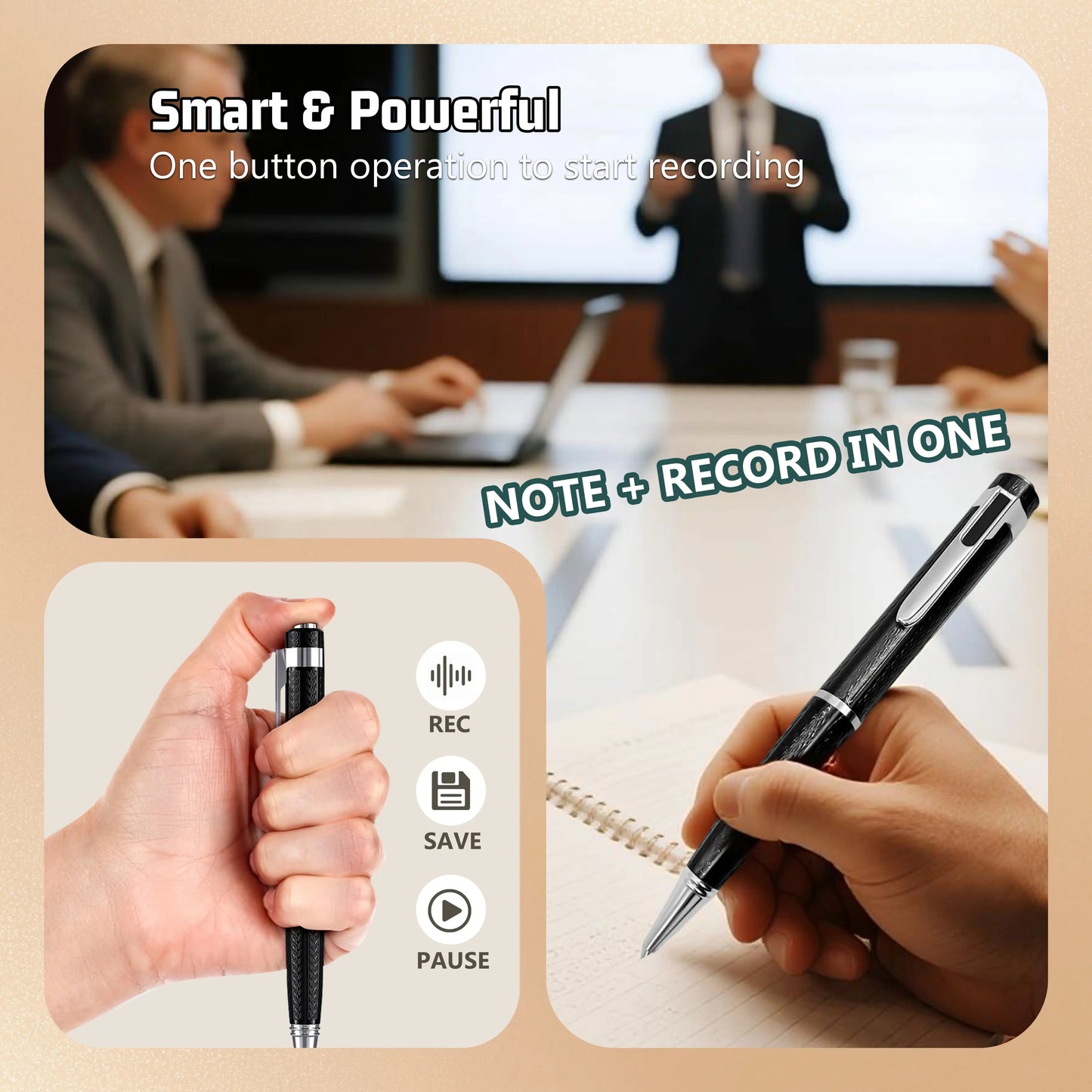 Smart Digital Pen with Refillable Metal Body, Portable Voice Activated Recorder with Noise Reduction for High-Precision Audio Recording and USB Connectivity