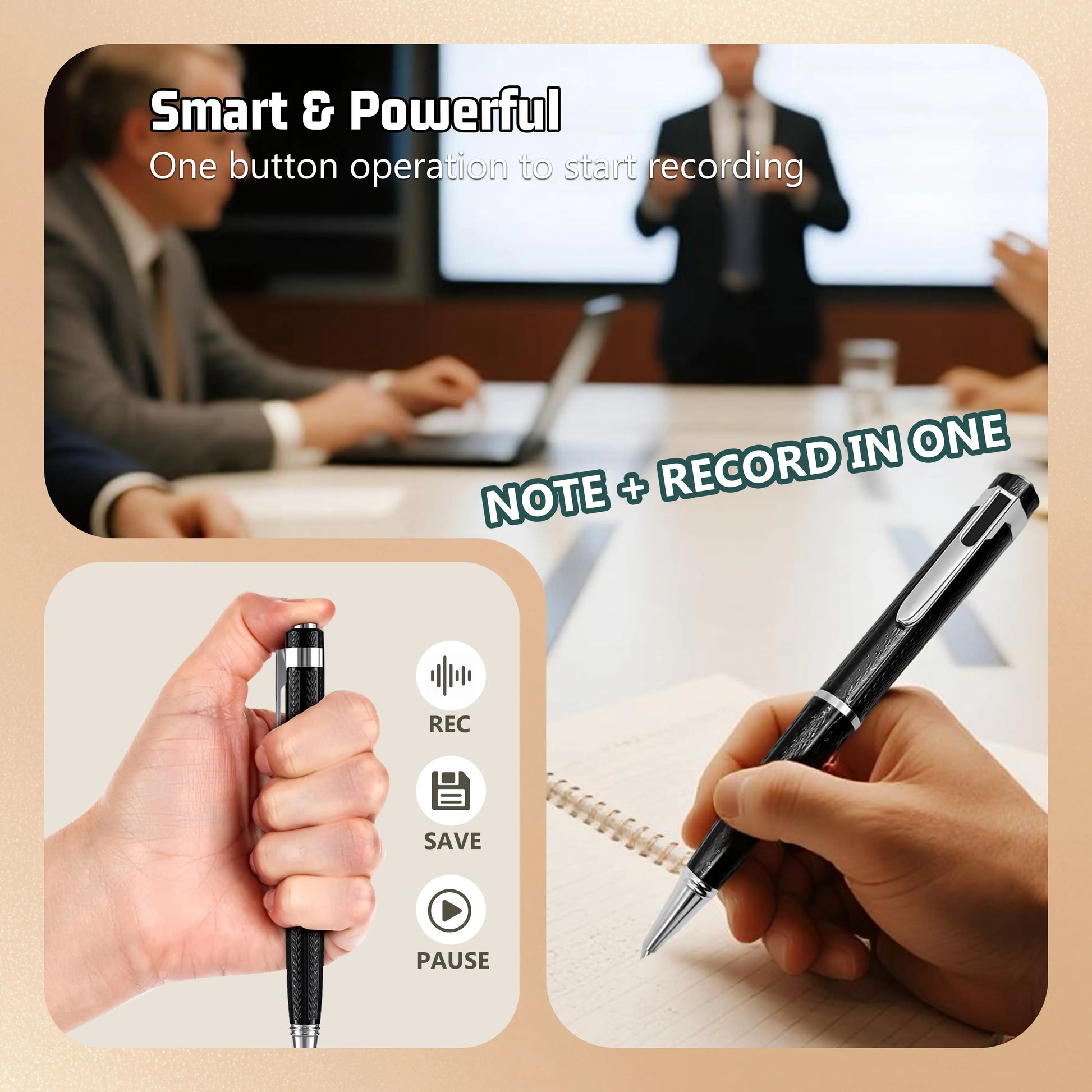 Smart Digital Pen with Refillable Metal Body, Portable Voice Activated Recorder with Noise Reduction for High-Precision Audio Recording and USB Connectivity
