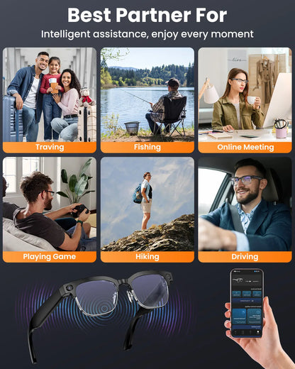 High-Definition Smart Glasses with Camera, AI Voice Control, Extended Battery Life, Object Recognition, and Real-Time Translation