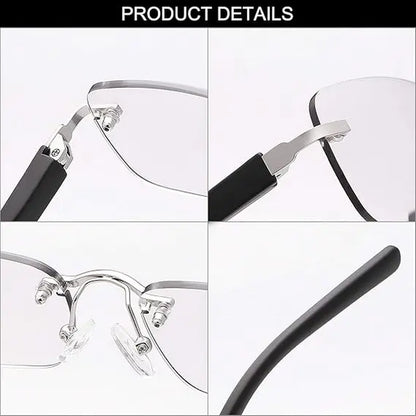 Auto-Adjusting High Definition Reading Glasses, Stylish Rimless Computer Eyewear, UV Protection Eyeglasses