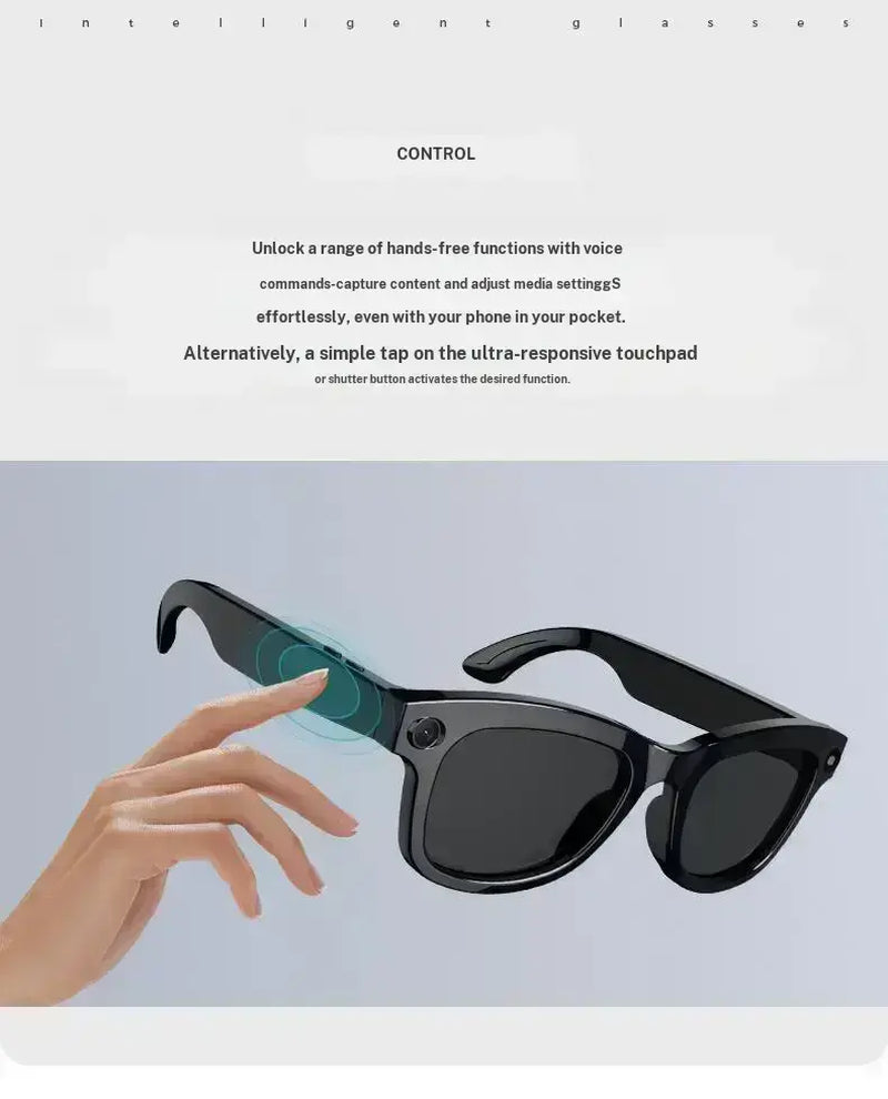 AI-Enhanced Smart Glasses with 8MP Light-Sensitive Lenses, Touch and Button Controls, Bluetooth Connectivity, Real-Time Translation, and Video Recording Features