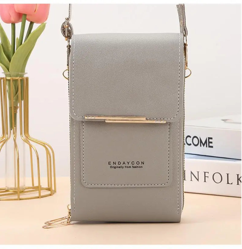 Touchscreen-Compatible Crossbody Phone Bag with Transparent Window, Multiple Color Options, Three Card Slots, and Secure Dual Zipper Closure