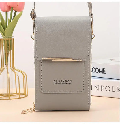 Touchscreen-Compatible Crossbody Phone Bag with Transparent Window, Multiple Color Options, Three Card Slots, and Secure Dual Zipper Closure