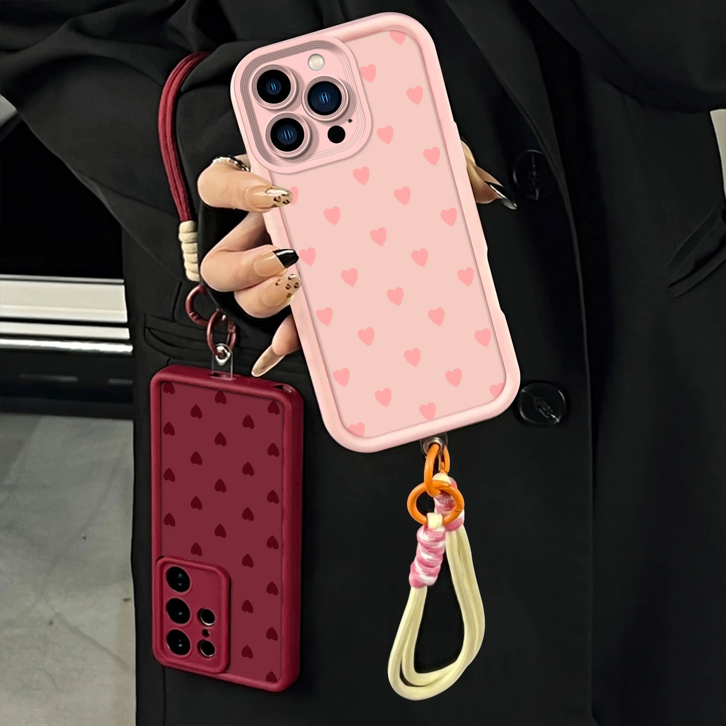 Stylish Heart Pattern Phone Case for iPhone and Samsung, Shockproof and Durable, Ideal for Girls. Model: Jy29A