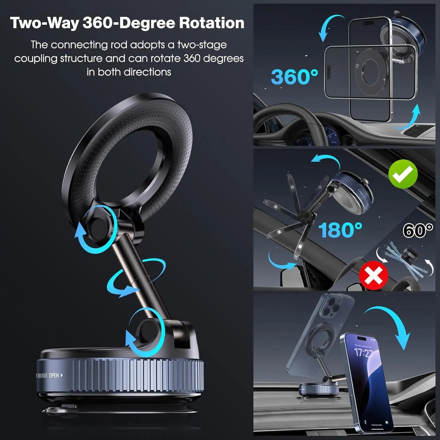 Magnetic Suction Phone Holder - Foldable and Retractable Hands-Free Mount for Car, Gym, and Smooth Surfaces, Compatible with All Smartphones
