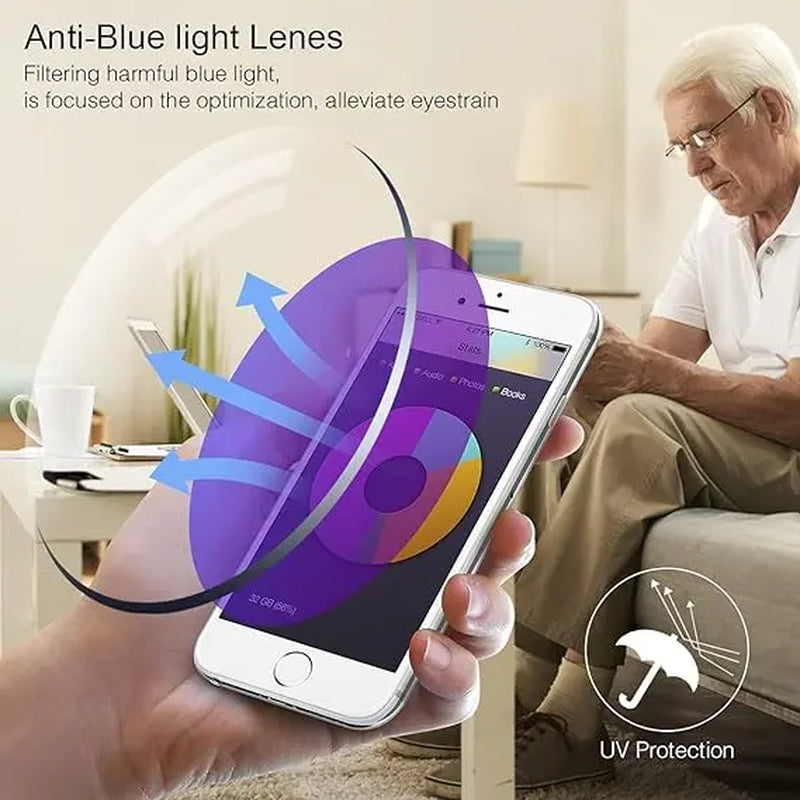 Auto-Adjusting High Definition Reading Glasses, Stylish Rimless Computer Eyewear, UV Protection Eyeglasses