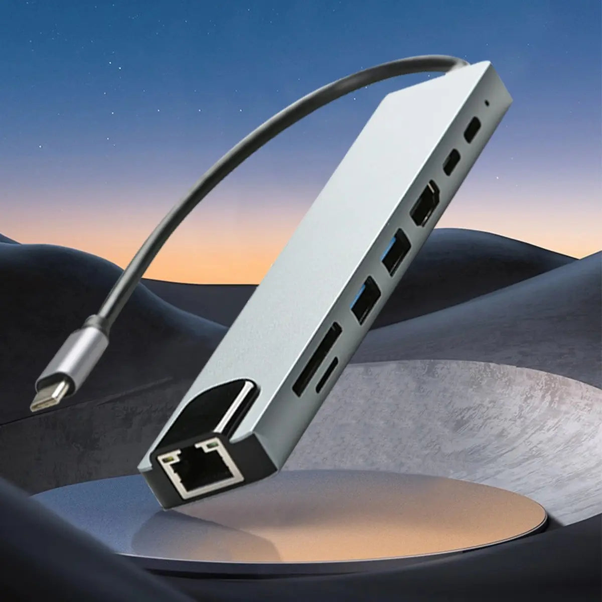 8-Port USB-C Hub Featuring 87W Power Delivery, Ethernet, USB 3.0, 4K Ultra HD Output, SD/TF Card Reader, and Multiple USB-C Interfaces for Peripheral Connectivity
