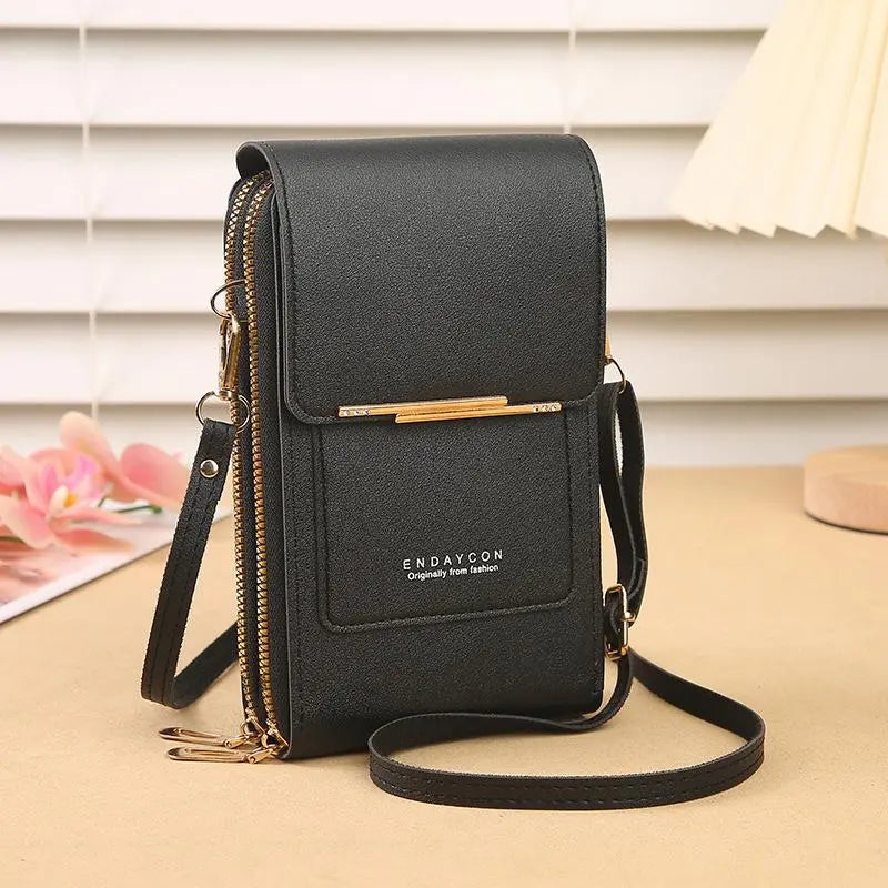 Touchscreen-Compatible Crossbody Phone Bag with Transparent Window, Multiple Color Options, Three Card Slots, and Secure Dual Zipper Closure